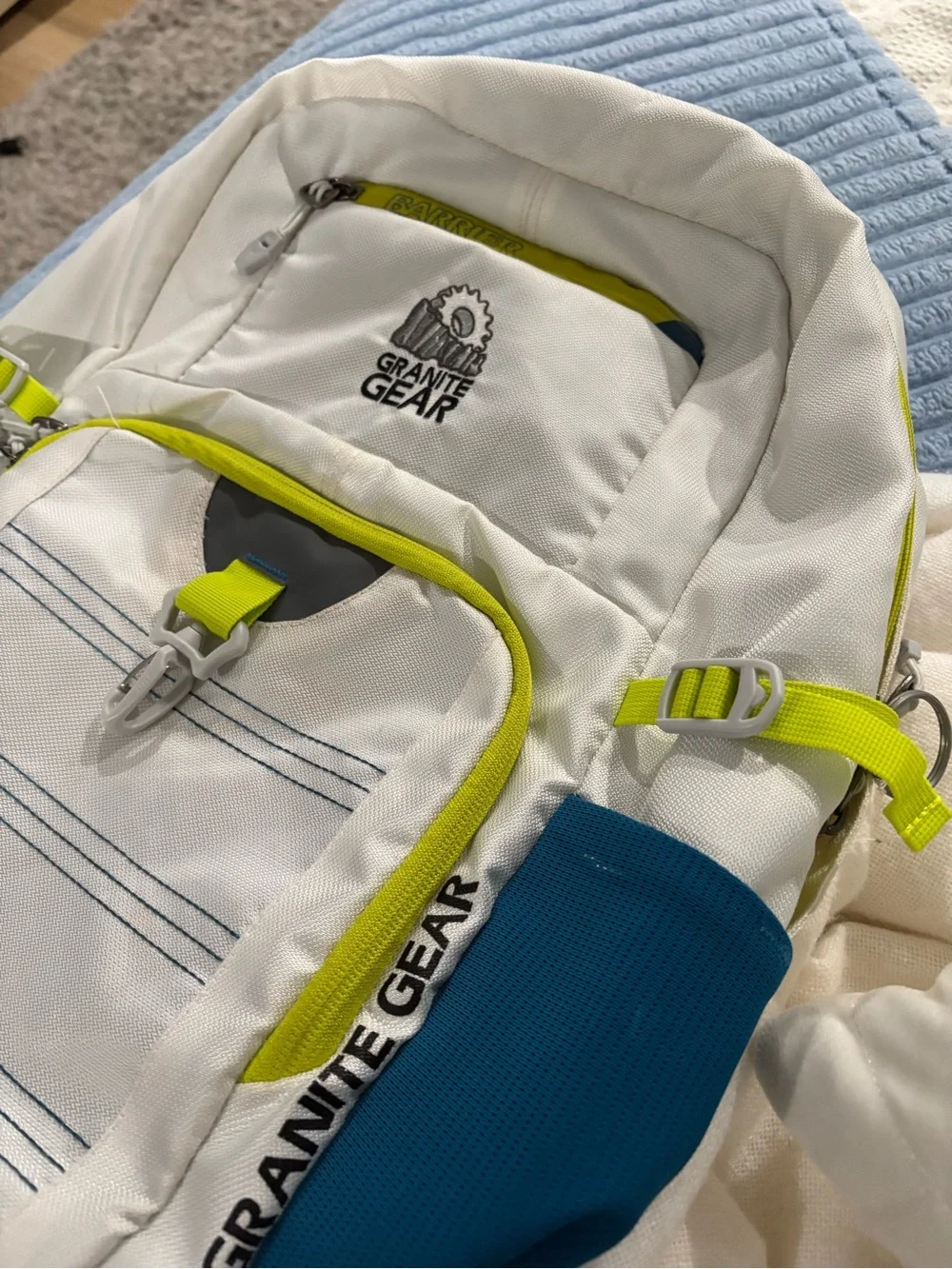 Granite Gear White & Blue Men’s Backpack with Neon Yellow Accents